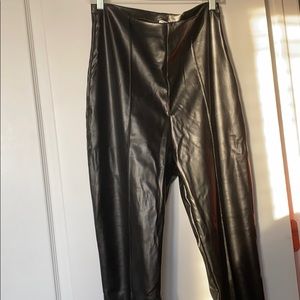 Black Faux Leather Pin Tuck Leggings